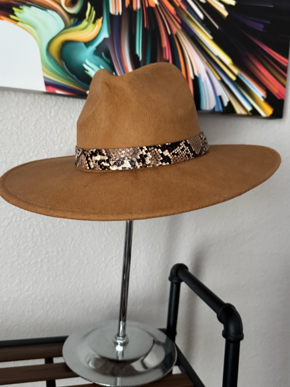 Wide Brim Tan Felt Fedora 100% Wool- Women Accessories